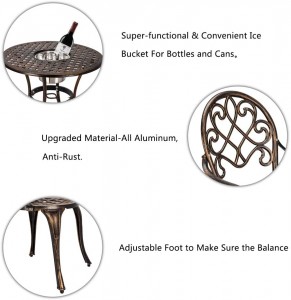 3 Piece Bistro Set with Ice Bucket, Antique Outdoor Patio Furniture Weather Resistant Garden Aluminum Table and Chairs for Backyard Pool