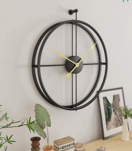 Modern 3D Wall Clocks Battery Operated Decorative 20″x24″ Round Iron Metal Clock for Living Room, Bedroom, Office (Black)