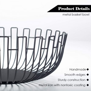 Itim na Malaking Wire Fruit Basket Bowl 10.8 Inch Metal Dekorasyon na Fruit Bowl Basket para sa Kitchen Countertop Storage Dining Table Centerpiece Holder