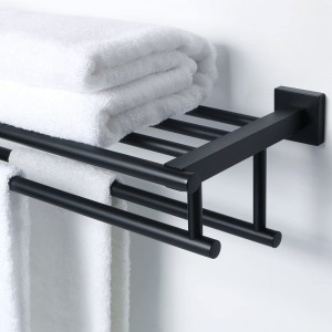 ຫ້ອງນ້ຳ Lavatory Towel Rack Towel Shelf with two Towel Bars Wall Mount Holder, 24-Inch SUS 304 Stainless Steel Matte Black