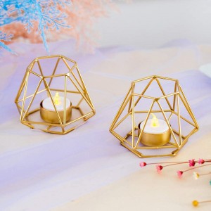 2 szt. Metalowe sześciokątne geometryczne wzornictwo Tea Light Świeczniki wotywne, żelazne puste świeczniki Tealight do dekoracji wnętrz w stylu vintage, złoto (S + S)