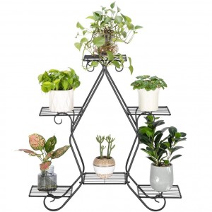  Indoor/Outdoor Metal Flower Stand, 3-Tiered Metal Tall Plant Stand Multilayer Potted Planters Display Rack, Black