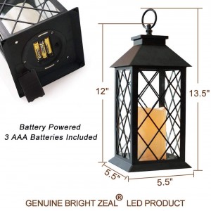 2-Pack 14″ Vintage Candle Lantern With LED Flickering Flameless Candle (Black, 6hr Timer) – Battery Powered Candle Lantern Outdoor – Decorative Hanging Lantern For Patio – Tabletop Lantern
