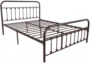 Метална рамка за кревет со кралица на глава и табла за подножје Двоен кревет во кантри стил, Iron-art, метална структура, античка бронзена кафеава боја за печење. Цврста метална рамка од врвна челична подлога