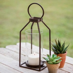 Attractive and Graceful Small Greenville Pillar Metal Candle Lantern Candle Holder with Clear Glass, Rustic Indoor/Outdoor Light for Your Home Decor – Modern Rustic Vintage Farmhouse Style