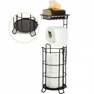 [Upgrade] Toilet Paper Holder Stand Bathroom Tissue Holders Free Standing with Top Shelf Storage Mega Rolls/Phone/Wipe-Bronze
