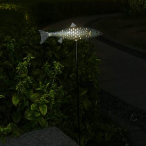 Solar Garden Lights Metal Fish Decorative Stake para sa Outdoor Patio Yard Dekorasyon, Warm White LED Solar Path Lights (Silver-2)