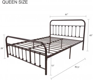 Metal Bed Frame Queen Size Headboard and Footboard The Country Style Iron-Art Double Bed The Metal Structure, Antique Bronze Brown Baking Paint.Sturdy Metal Frame Premium Steel Slat Suppot