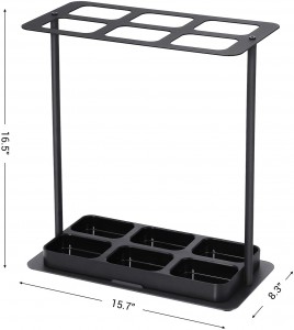 Metal Baseball Rack, 6-Hole Umbrella Holder with Thickened Steel Base, ABS Plastic Removable Drip Tray, Stable, 15.7 x 8.3 x 16.5 Inches, Black ULUC60BK