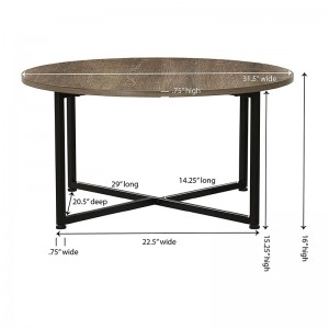 Makatarunganon nga presyo sa China Modernong Nordic Luxurious Furniture Oak Weather Dark Grey White ug Black Iron Cross Panel Coffee Table