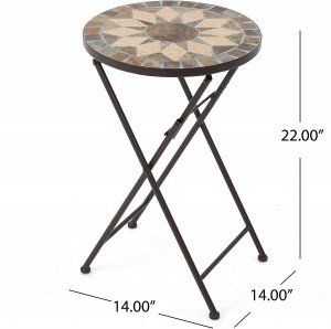 Home Silvester Outdoor Stone Side Table na may Balangkas na Bakal, Beige / Itim