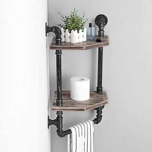 Wholesale Price China China All in One Pine Bathroom Floating Shelves Wall Mounted Set of 3 Rustic Wooden Shelves Metal Brackets Easy to Install for Home Kitchen Bedroom