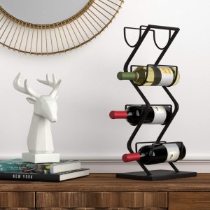 Šiuolaikinės dekoratyvinės lenktos metalinės vyno lentynos ant stalviršio – 22 x 10 x 7 colių, juodos