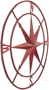 დეკორატიული მრგვალი ლითონის კომპასის კედლის დეკორი, 30″, წითელი