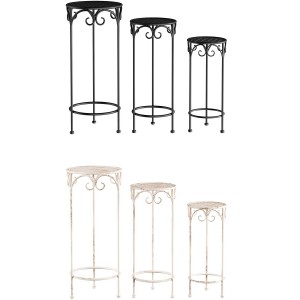 50-LG1158 Supports - Ensemble de 3 accessoires d'affichage décoratifs ronds décoratifs en pot en fer forgé pour l'intérieur ou l'extérieur (blanc antique)