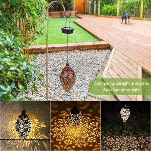 Luci solari sospese Lanterna solare Luci da giardino a LED Lampada in metallo impermeabile per decorazioni sospese all'aperto