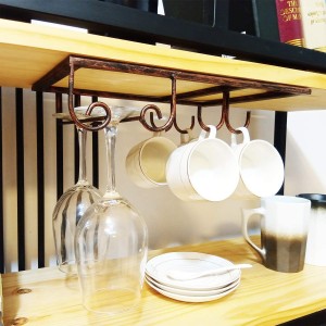 Sa ilalim ng cabinet wine stemware glasses at mug cup racks holder kitchen dining storage counter organizer (Bronze 1 Row 1 Shelf)