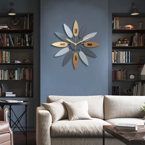 Liels dekoratīvs sienas pulkstenis, atstājamās formas pulkstenis Klusais sienas pulkstenis, kas nemierinās dzīvojamās istabas guļamistabas biroja dekorēšanai (koka + metāla pulkstenis)