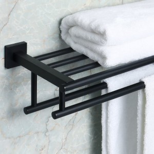 Towel Bars နှစ်ခုပါသော ရေချိုးခန်းသုံး ရေချိုးခန်းသုံး Towel Rack Towel Shelf နံရံ Mount Holder၊ 24 လက်မ SUS 304 Stainless Steel Matte Black