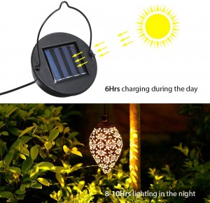 Závesné solárne svietidlá Solárna lucerna LED záhradné svietidlá Kovová vodotesná lampa pre vonkajšiu závesnú dekoráciu