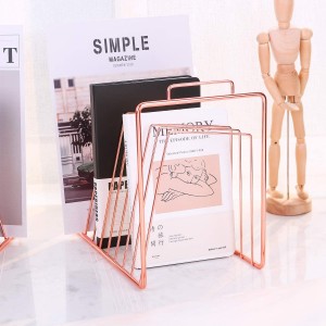 Magazine Holder Rack, 2 Tier File Sorter Organizer with 8 Sections, Wire Desk Magazine Storage Basket for Mails, Documents, Folders and Books, Rose Gold