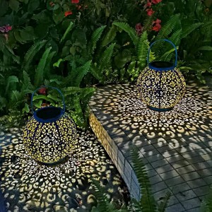 Päikeseenergia suured laternad välitingimustes rippuvad metallist dekoratiivsed aiavalgustid veekindel laualamp siseõue, siseõue ja peokaunistuste jaoks (1 pakk, sinakassinine)