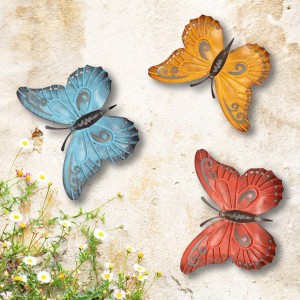 Metal Butterfly Wall Art, Inspirational Wall Decor Sculpture Hanging for Indoor and Outdoor, 3 Pack