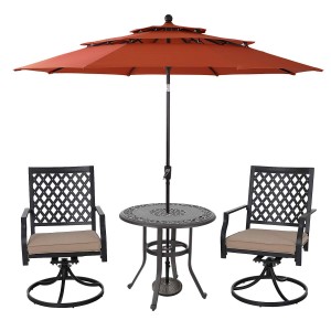 32” Outdoor Furniture Patio Bistro Table, Dining Coffee Tea Small Round Side End Tables for Garden, Backyard, Cast Aluminum with 1.97” Umbrella Hole, Dark Brown
