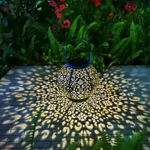 Đèn lồng năng lượng mặt trời lớn Đèn treo ngoài trời Đèn trang trí sân vườn bằng kim loại Đèn bàn chống nước cho hàng hiên, sân trong, trang trí tiệc (1 Gói, Màu xanh mòng két)