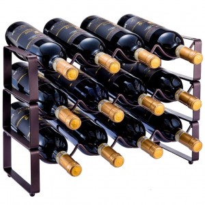 3 Tier Stackable Wine Rack, Countertop Cabinet Wine Holder Storage Stand – Pagkupot ug 12 ka Botelya, Metal (Bronze)