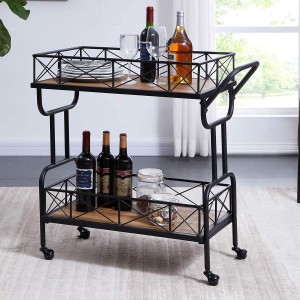 Kitchen Bar Cart on Wheels, Industrial Style Rolling Serving Bar Cart with Rack, Brown