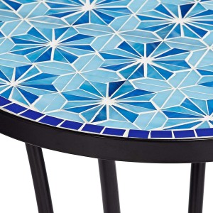 ເກາະ Teal ອອກແບບ Blue Stars Mosaic Black Outdoor Accent Table