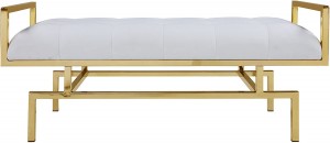 Iconic Home Bruno PU Leather Modern Contemporary Tufted Seating Goldtone Metal Leg Bench, White