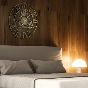 שעון קיר דקורטיבי גדול, 24 אינץ' עגול, ספרות רומיות סנטוריאניות גדולות מדי, עיצוב בית בסגנון מודרני אידיאלי לסלון, שעון מתכת זהב אנלוגי