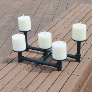Industrial Candle Holders Candelabra Set of 5 Plate Black Iron Metal Willowr for Fireplace Decoration on Desk or Floor