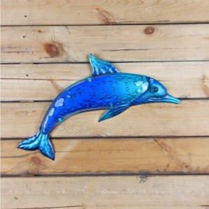 Metallblå delfin Veggoppheng Dekorkunst til kjøkken Stue Produsent