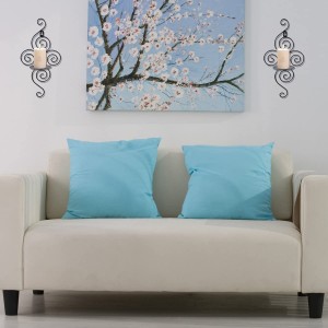 ឈុត 2 Elegant Swirling Iron Hanging Wall Mounted Decorative Candle Sconce for Living Room Decorations, Wedding, Event, ពណ៌ខ្មៅ
