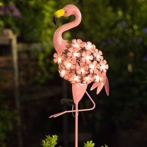 ក្រុមហ៊ុនផ្គត់ផ្គង់មាសរបស់ប្រទេសចិនសម្រាប់ប្រទេសចិន កញ្ចក់ពណ៌ផ្កាឈូក Flamingo ថាមពលពន្លឺព្រះអាទិត្យដែលប្រើថាមពលពន្លឺព្រះអាទិត្យ Stake OEM