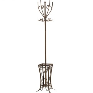 Pewter Finish Metal Coat Hat Rack Stand With Umbrella Holder