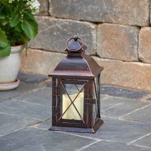 84035-LC Smart Design STI84035LC Aversa Metal Lantern with LED Candle with Set, 10″ Tall, Antique Brown