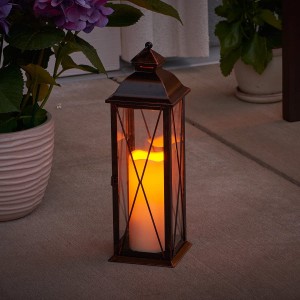 84036-LC Smart Design STI84036LC Siena Metal Lantern with LED Candle, 16-Inch T, Tall, Antique Bronze
