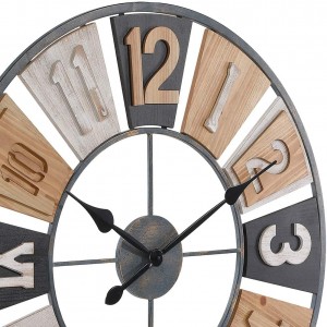 31,5-calowy duży dekoracyjny zegar ścienny wiatrak z drewnianymi cyframi rzymskimi, ponadgabarytowy dom wiejski cichy, nietykający metalowy zegar ścienny do wystroju salonu, wielokolorowy