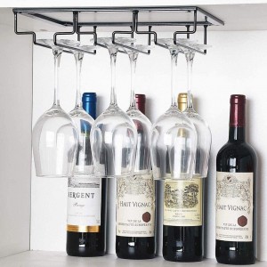 EKR Onder kast wijnglazen rekken houder keuken eetkamer opslag diner glaswerk rekken organisator thuisrek metaal 3 rijen hanger zwart 12 x 8,9 x 2,1 inch (zwarte vierkante vorm 1 eenheid)