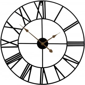 Veľké dekoratívne nástenné hodiny, 24″ okrúhle nadrozmerné storočné rímske číslice v štýle moderného domáceho dekoru ideálneho do obývačky, analógové kovové hodiny (čierne)