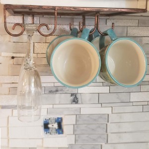 Under cabinet wine stemware glasses and mug cup racks holder kitchen dining storage counter organizer (Bronze 1 Row 1 Shelf)