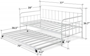 ชุดเตียงนอนเล่นและโครงเตียงแฝดฟลอเรนซ์ / ฐานไม้ระแนงเหล็กระดับพรีเมียม / เตียงนอนเล่นและที่พักแบบเลื่อนออกได้ / ที่นอนขนาดแฝดแยกจำหน่าย