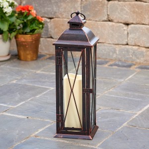 84036-LC Smart Design STI84036LC Siena Metal Lantern with LED Candle, 16-Inch T, Tall, Antique Bronze