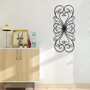 Black Scrolled Flower Metal Wall Decor - Kunst langwerpige woonkamer Home Decoration - 28,5 × 13,2 inch