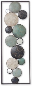 New Modern Chic Aluminum/Metal Wall Decor Frame 12″x36″ (Aqua/Grey/Beige Circles)