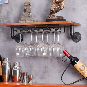 Boleng bo botle ba China Wall Mounted Stemware Rack Metal Wine Glass Storage Rack